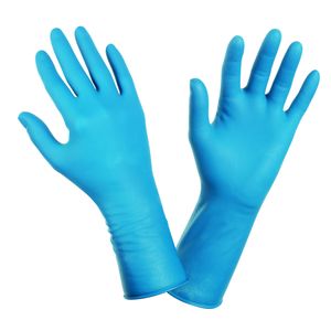 Перчатки латексные усиленные неопудренные синие фото, изображение, баннер