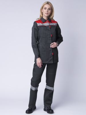 Костюм женский Весна-2 СОП NEW (тк.Смесовая,210) п/к, т.серый/красный  фото, изображение, баннер